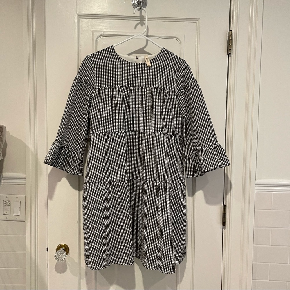 Jane Hudson black and white gingham tiered dress size small